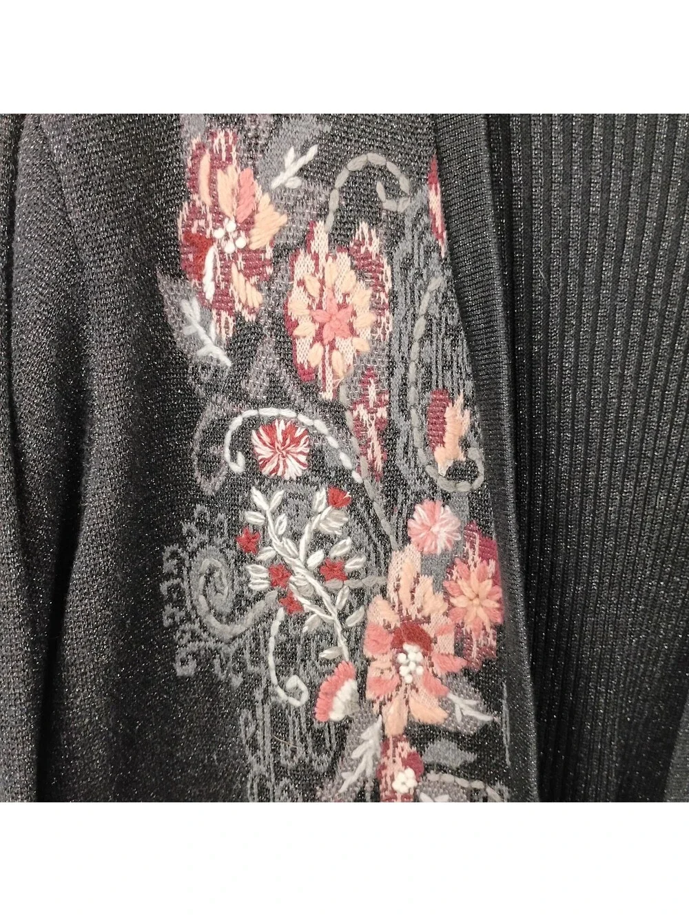 Christopher & Banks Women's Long Sweater Cardigan Open Front Embroidered 2X
